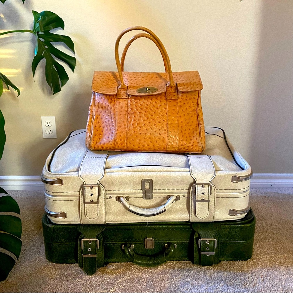 Genuine Leather Tote, imitation ostrich texture.